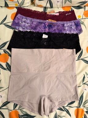 PINK Victoria's Secret Purple Floral, Burgundy, Black & Light Gray Panty Set
